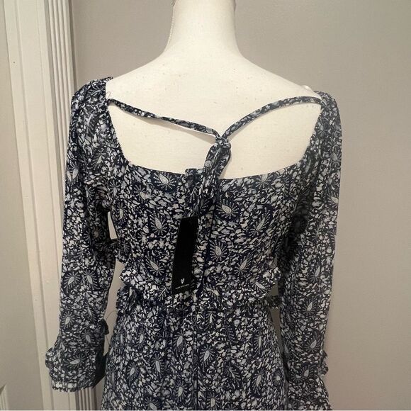 NWT Lulus Navy Blue Paisley Tiered Cutout Midi Dress women's size small - Picture 10 of 15